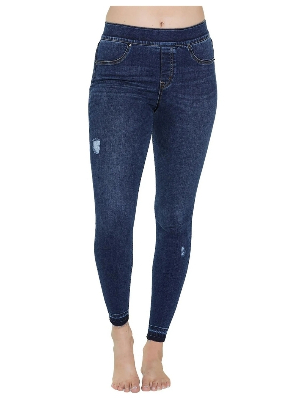 Spanx Skinny Jeans Medium Wash Shaping Pull On Womens XS NWT Distressed Slimming